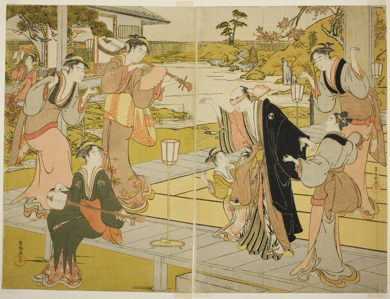 Oboshi Yuranosuke på Ichiriki Teahouse, fra scene VII i Storehouse of Loyal Retainers av Kubo Shunman