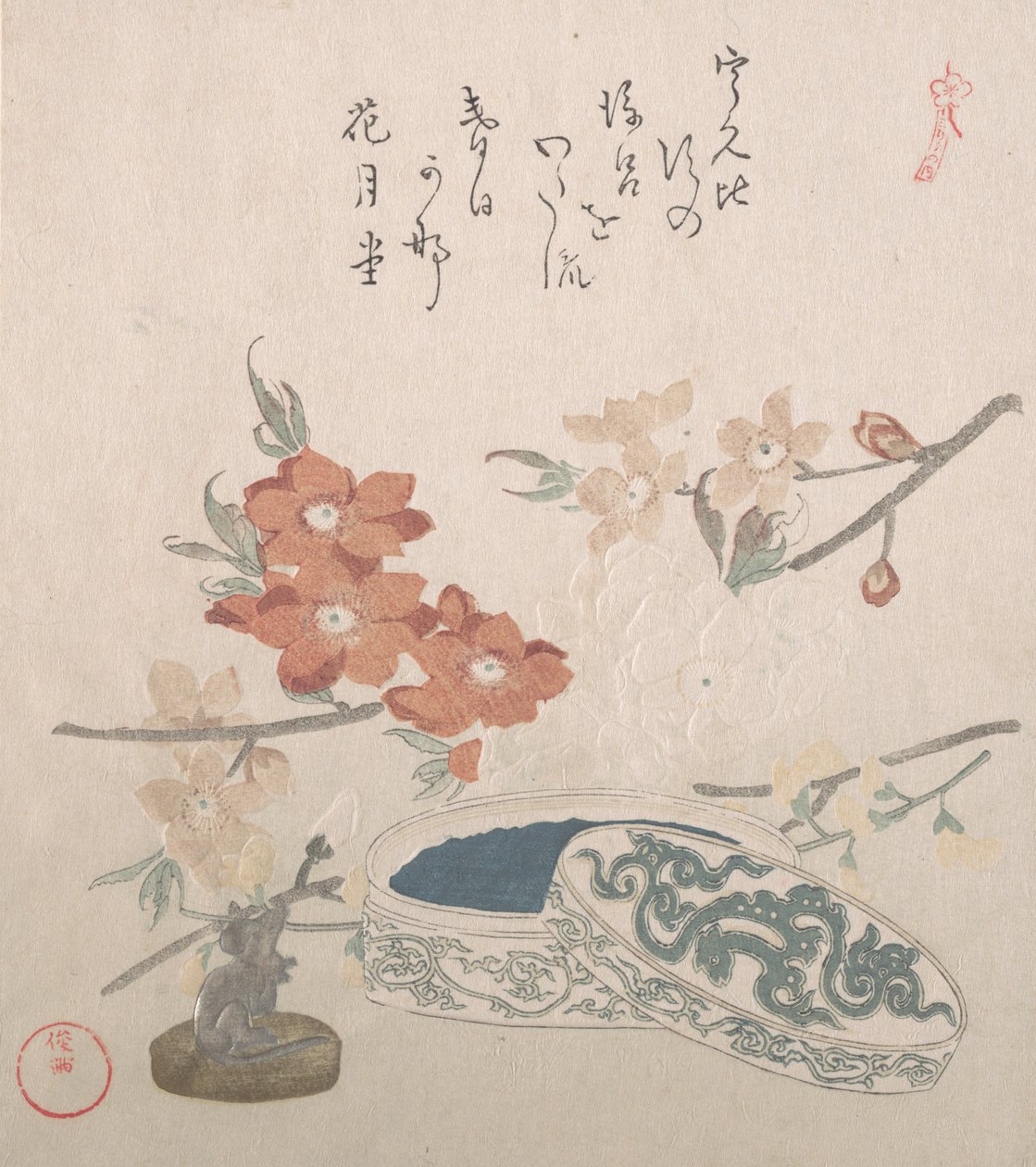Peach Blossoms, a Seal and a Seal-box, 1800-tallet. av Kubo Shunman