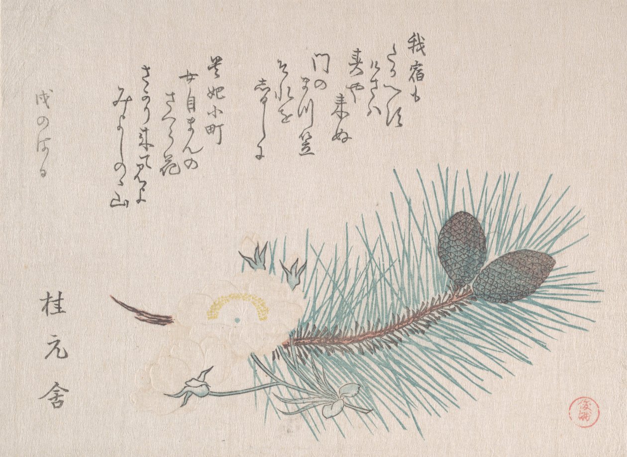Furu og kirsebærblomster, sannsynligvis 1814. av Kubo Shunman