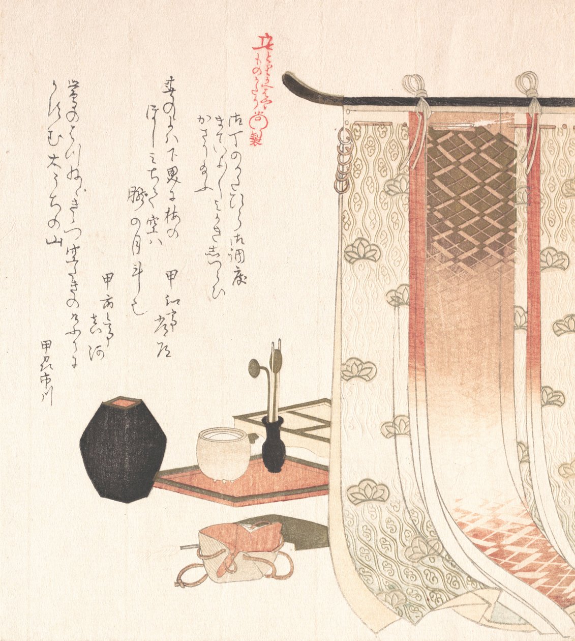 Skjerm og redskaper for røkelsesseremonien, 1800-tallet. av Kubo Shunman