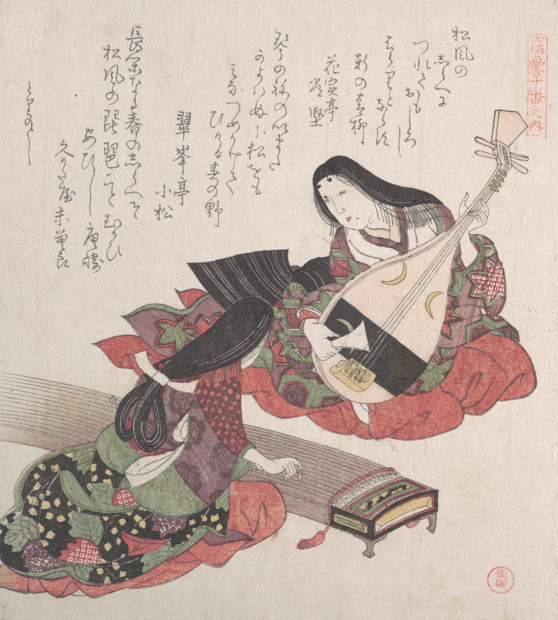 To damer, den ene spiller Biwa japansk lut og den andre, Koto..., sannsynligvis 1815. av Kubo Shunman
