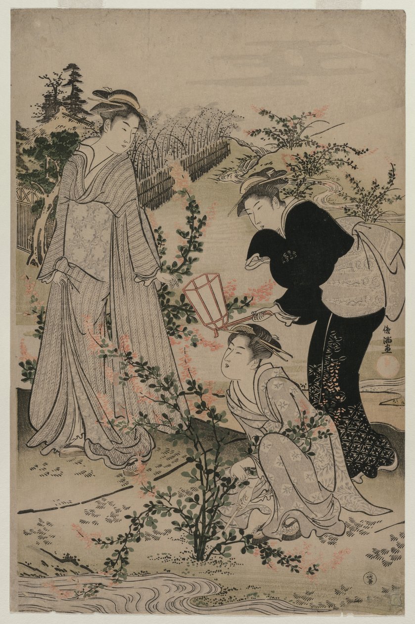 Kvinner skjærer grener av Bush Clover; Noji Tama-elven i Omi-provinsen, fra en serie uten tittel av de seks Tama-elvene av Kubo Shunman