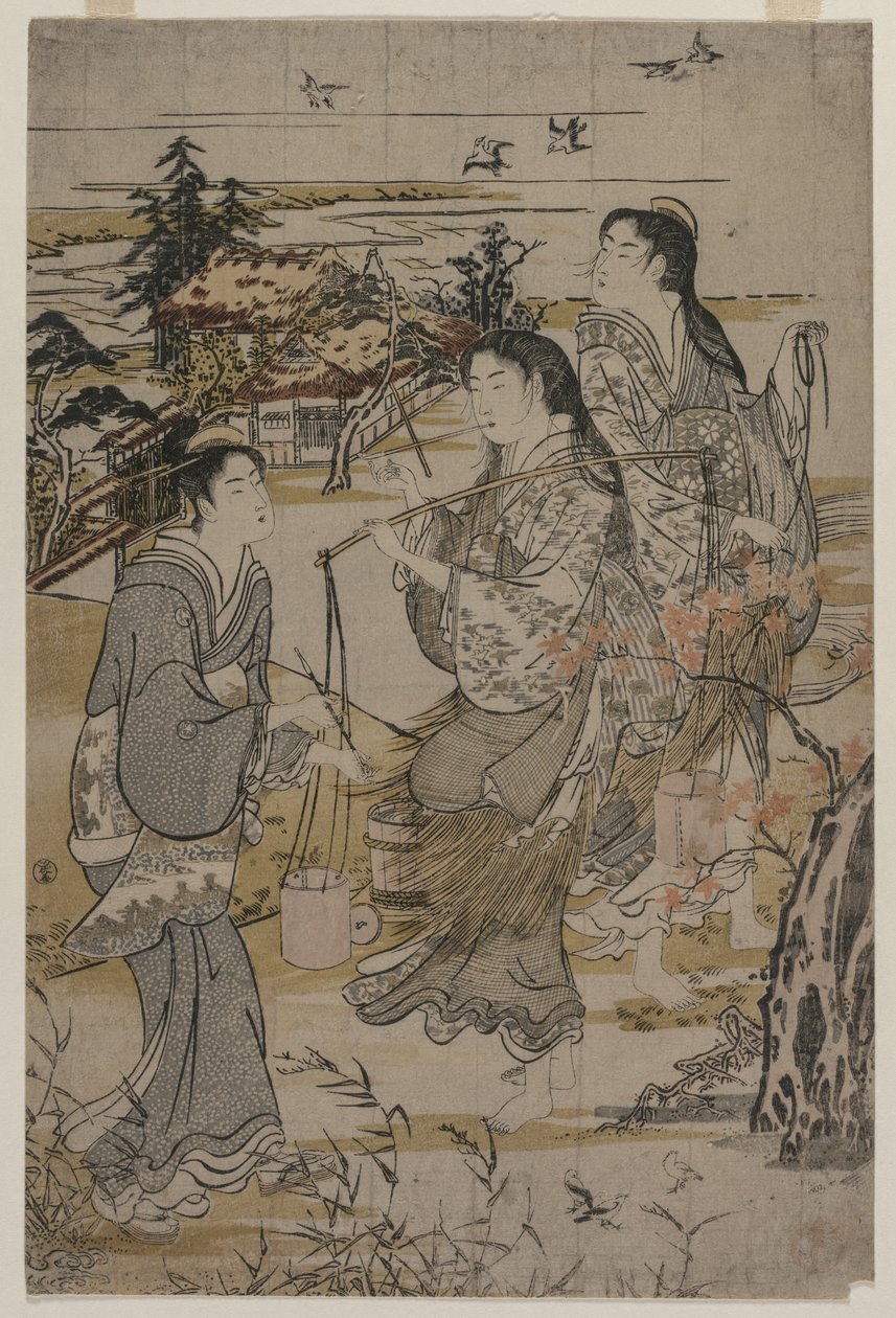 Kvinner med saltspann, Noda Tama-elven i Mutsu-provinsen, sent på 1780-tallet. av Kubo Shunman