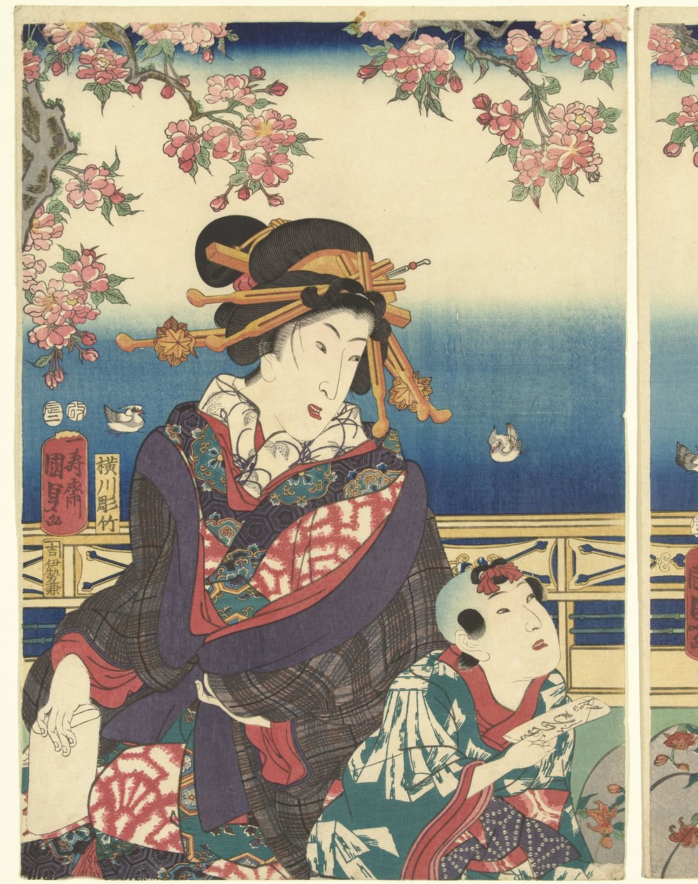 Velstand i fjellene langs Sumida-elven av Kunisada (II) , Utagawa