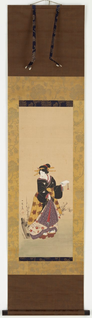 En Oiran som står ved et plommetre, midten av 1800-tallet. av Kuniyuki Utagawa