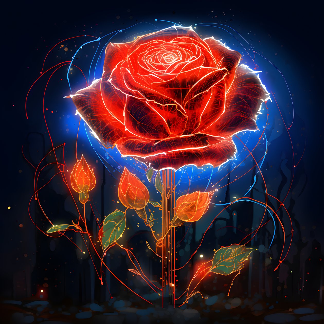 En skisse av en blomstrende rød rose, med bare én blomst og noen detaljerte linjer 2 av Kurt Heppke