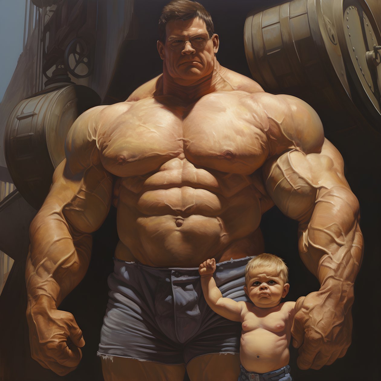 Skremmende og ekkel vektløfting steroid freak buff babe med stor muskuløs mann 2 av Kurt Heppke