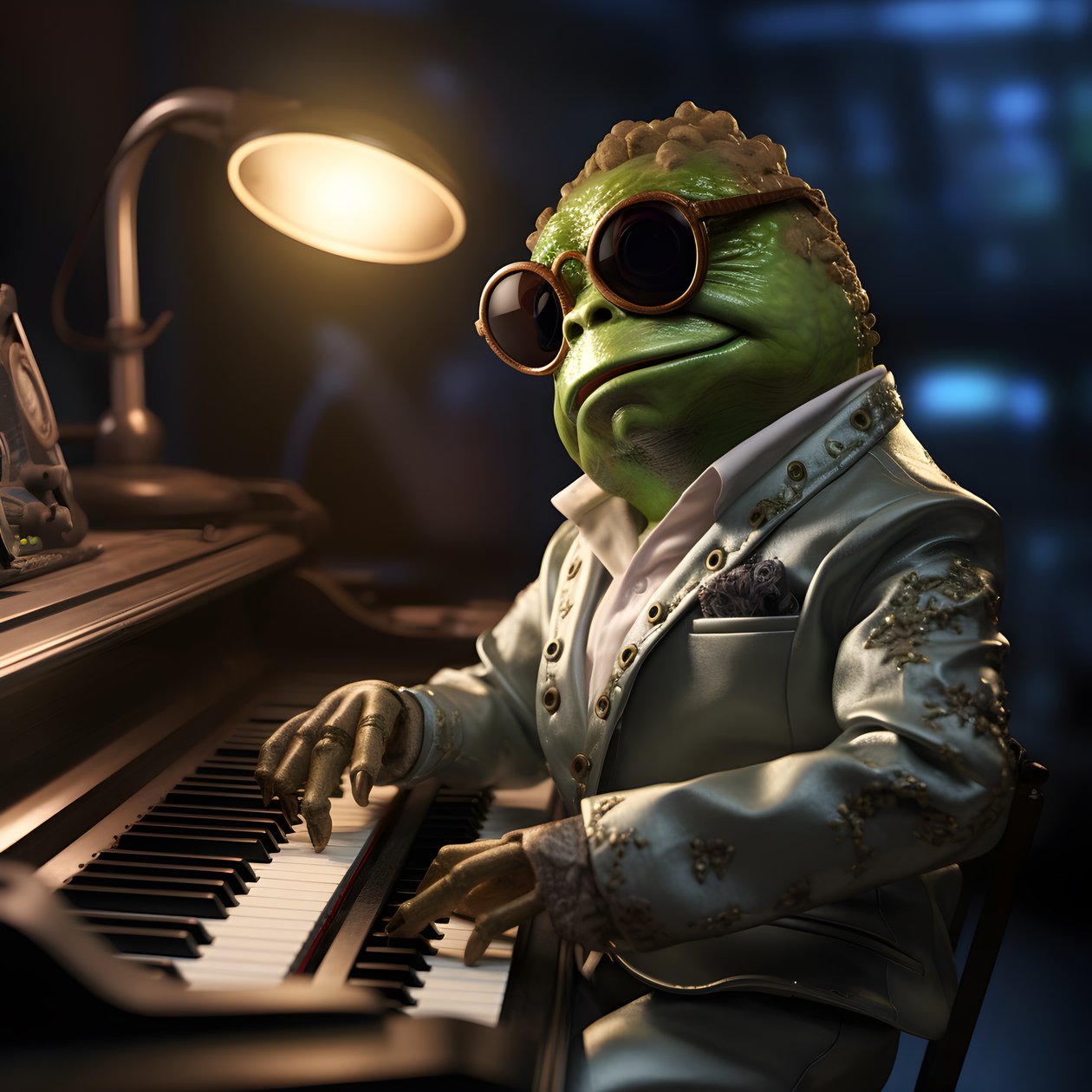 Elton John som en frosk med solbriller og piano 1 av Kurt Heppke