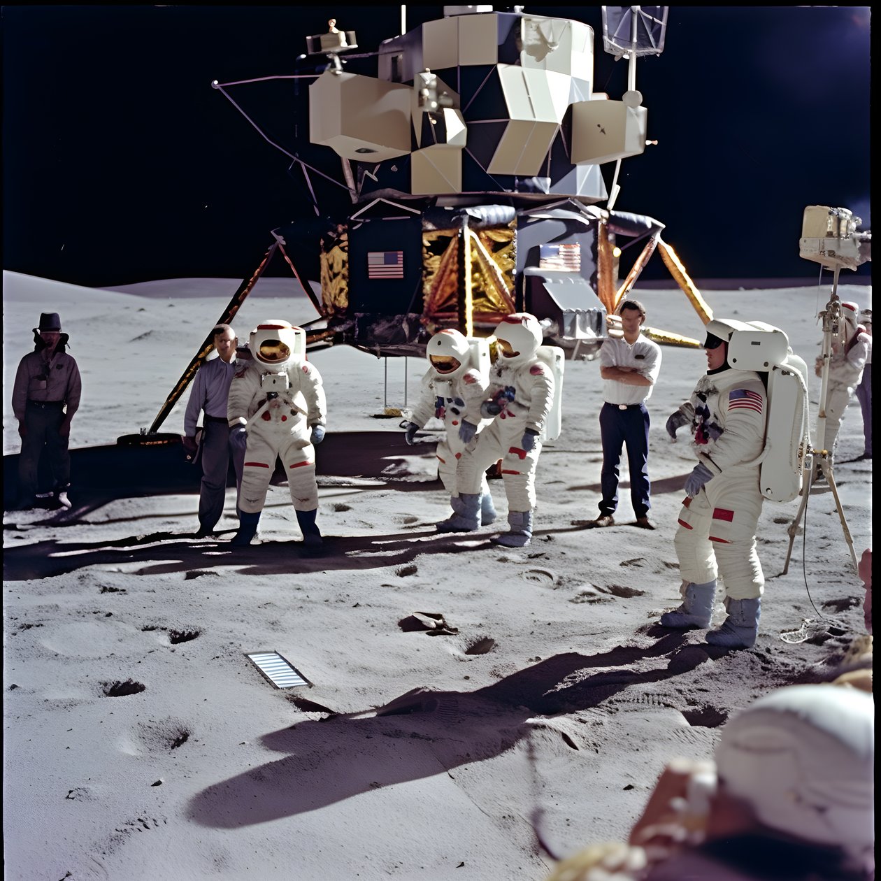 Gruppe mennesker med TV-kamera for å vise det falske Apollo 11-prosjektet 1 av Kurt Heppke