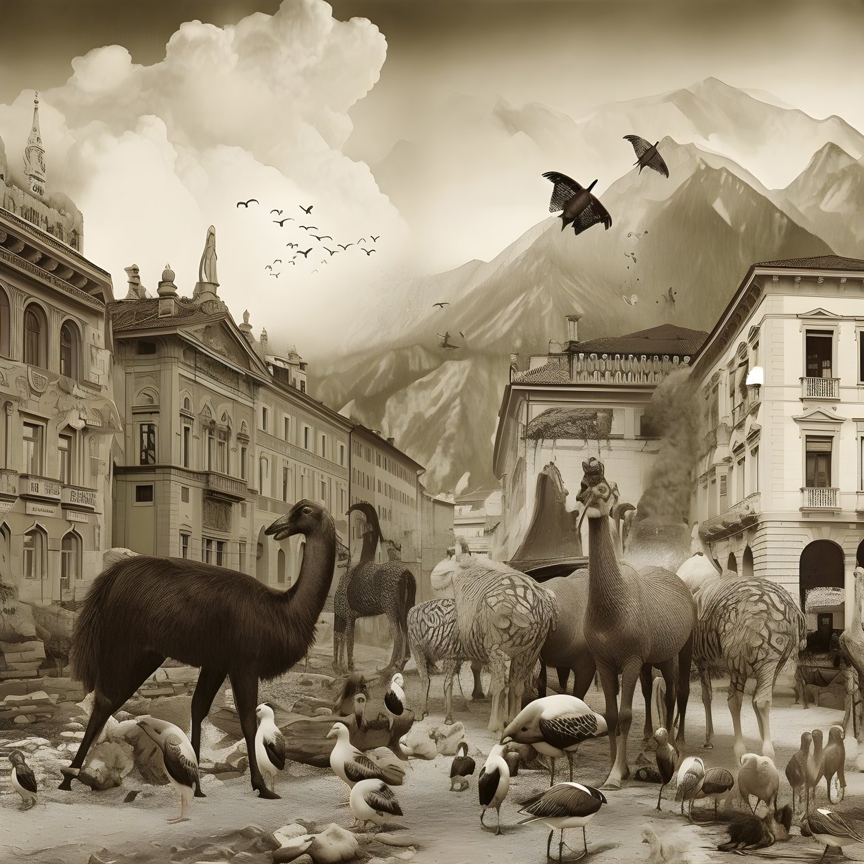 Innsbruck i et gammelt fotografi med elegante sebraer, måker, aper og leirfigurer. 3 av Kurt Heppke