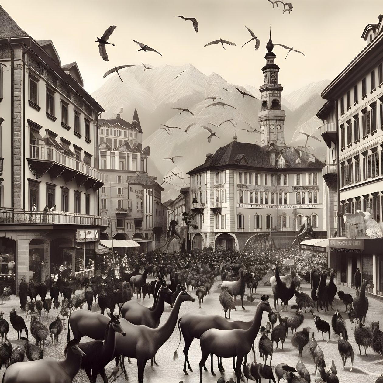 Innsbruck i et gammelt fotografi med elegante sebraer, måker, aper og leirfigurer. 4 av Kurt Heppke