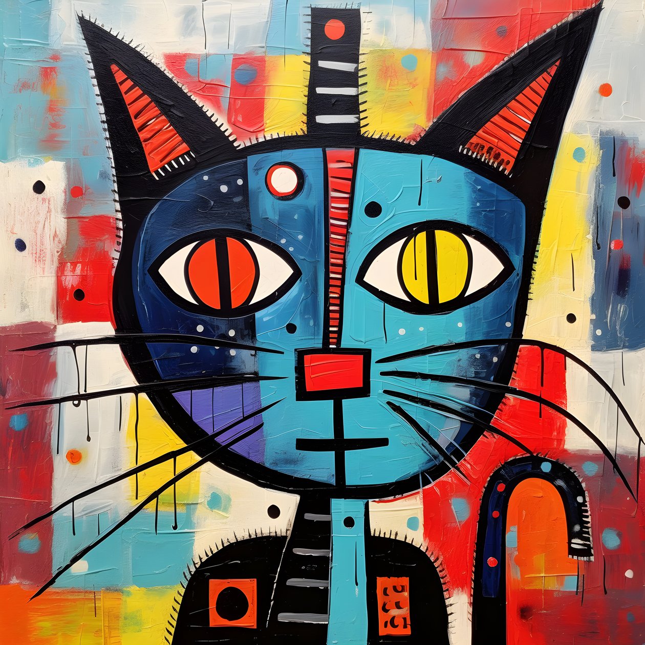Søt katt, i stil med Picasso, Joan Miro og Basquiat 4 av Kurt Heppke