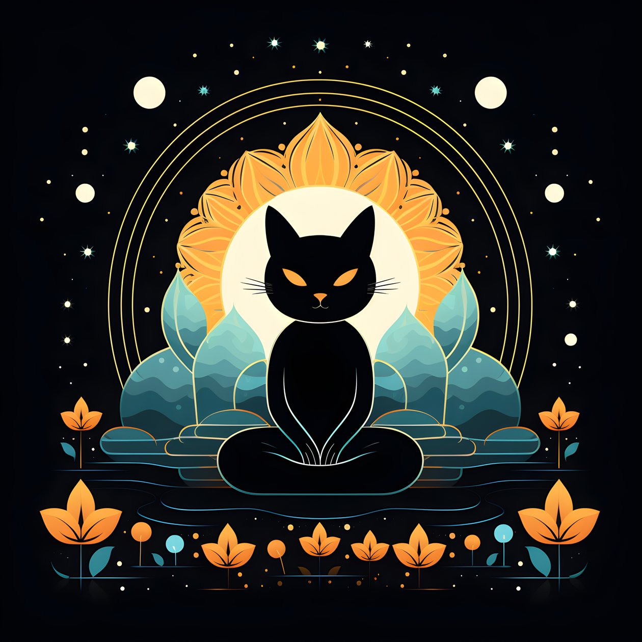 Katt i meditasjon sitter på en lotusblomst 3 av Kurt Heppke
