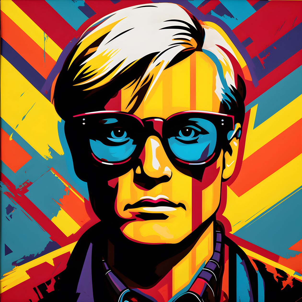 Pop Art-portrett, halvkropp, Fargerik, grafisk, Morgen, i stil med Andy Warhol, Roy Lichtenstein, Robert Rauschenberg, Jasper Johns, Keith Haring 3 av Kurt Heppke