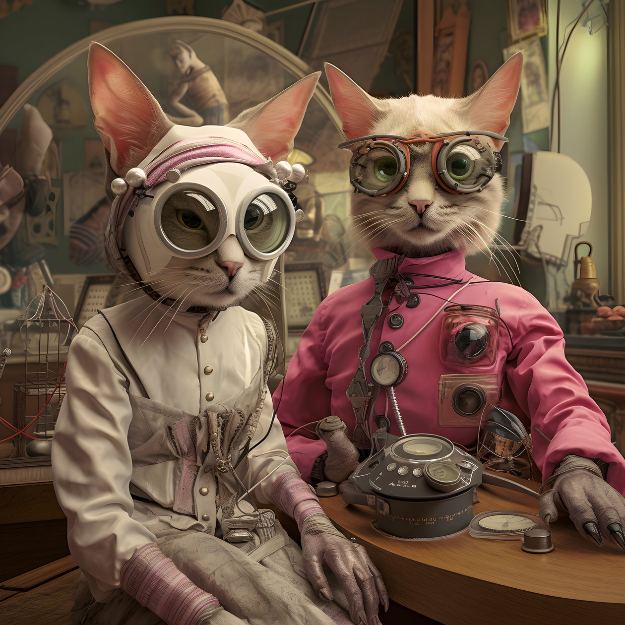 To antropomorfe katter, tomcat og katt, Kubrickian Synthetic 1 av Kurt Heppke