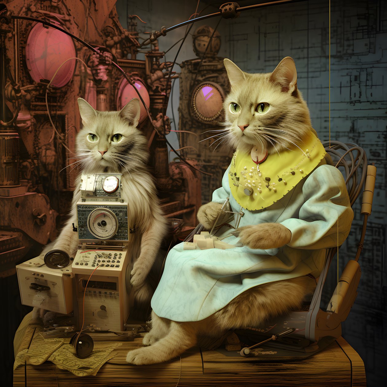 To antropomorfe katter, tomcat og katt, Kubrickian Synthetic 2 av Kurt Heppke