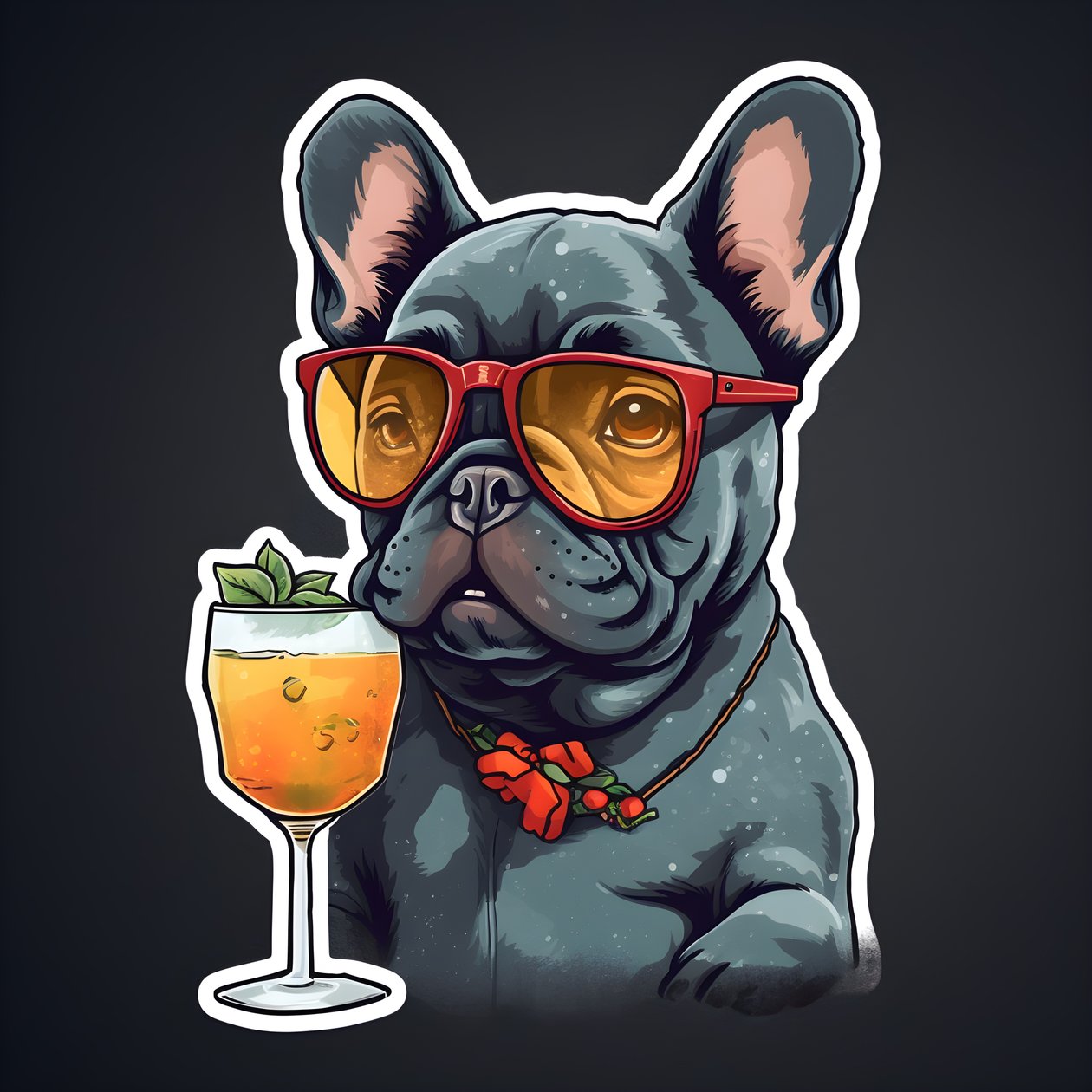 klistremerker, kule franske bulldogs, drikke en cocktail 3 av Kurt Heppke