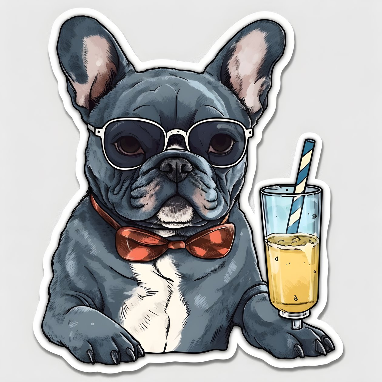 klistremerker, kule franske bulldogs, drikke en cocktail 4 av Kurt Heppke