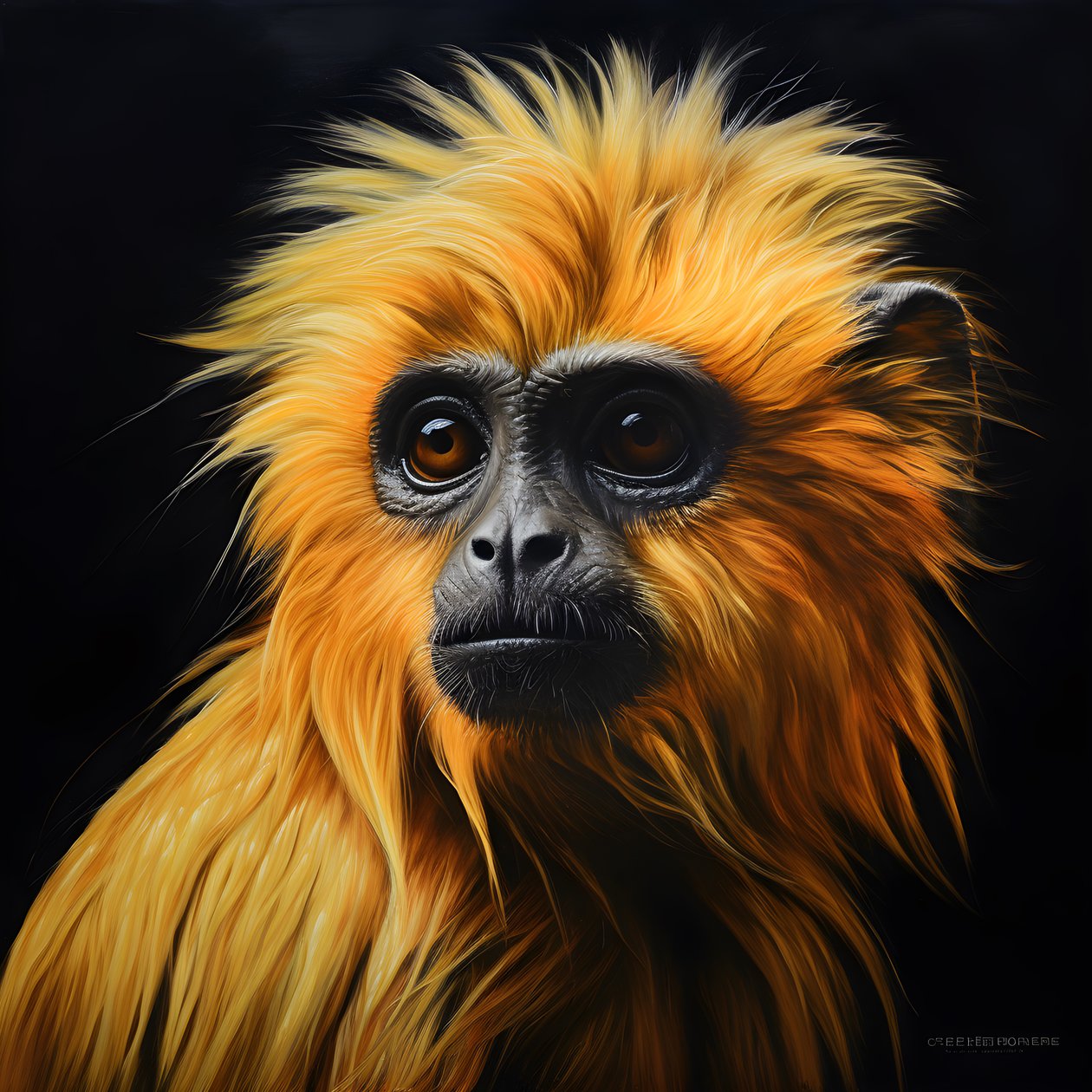 et maleri av ansiktet til en gylden langur med svart bakgrunn 4 av Kurt Heppke