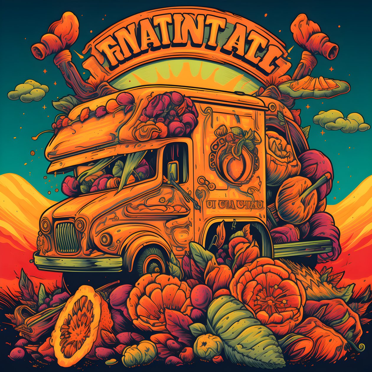 en kunstnerisk begivenhetsplakat for foodtrucks i en skatepark i Nord-California 4 av Kurt Heppke