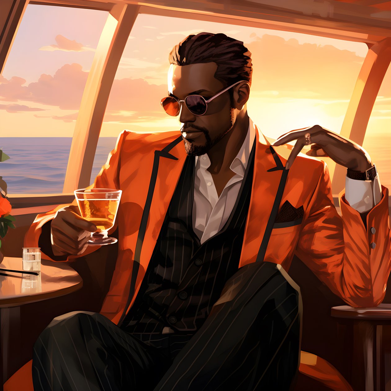 en rik mann, godt kledd, sitter på et privat cruiseskip og drikker en cocktail 2 av Kurt Heppke