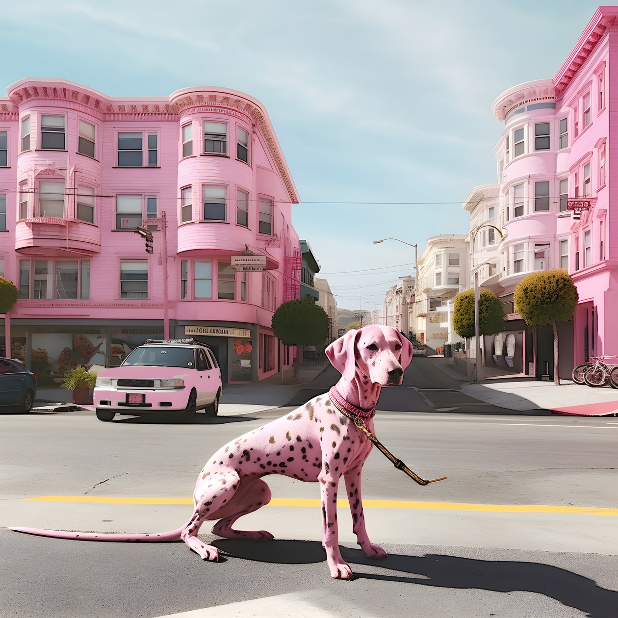 en rosa hund midt i byen san francisco 4 av Kurt Heppke