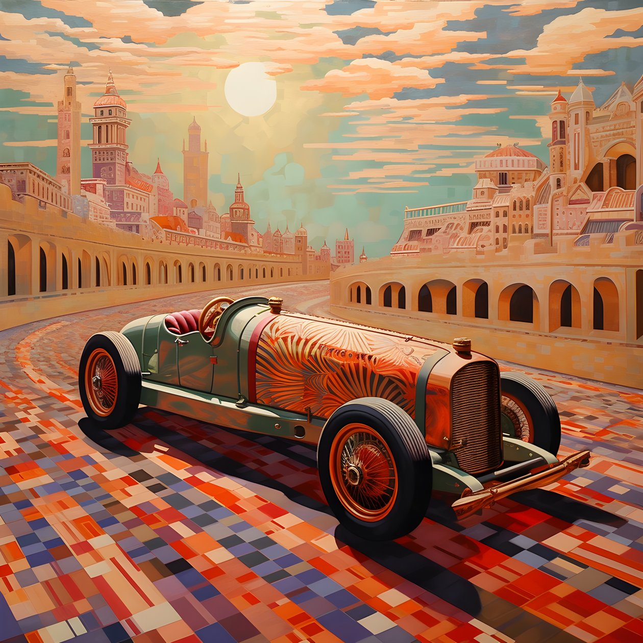 Vakkert elegant minimalistisk vattert kunstnerisk mesterverk av Shepard Fairey::1 Til minne om Monaco Grand Prix i 1940, historiske racerbiler som konkurrerer. 4 av Kurt Heppke