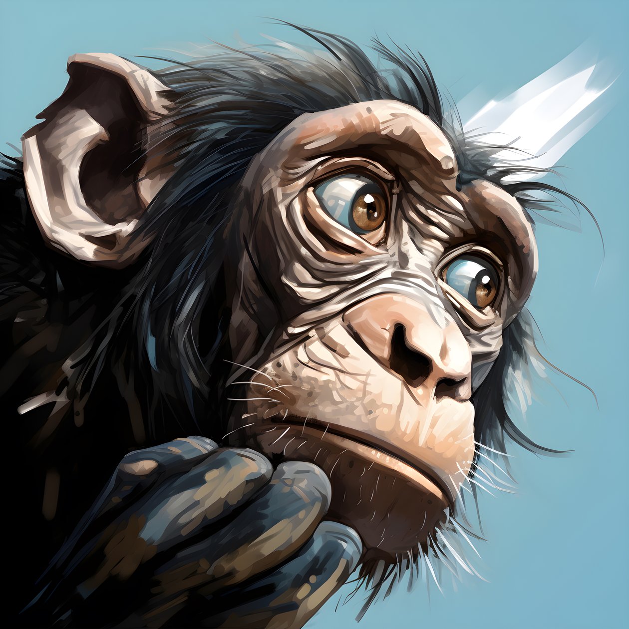 dette er en tegning av en joey-ape med et øye i stil med emosjonelle surrealistiske karakterstudier, fargelagte, ettertenksomme positurer, topcor 58mm f/1.4, karikaturlignende illustrasjoner, #vfxfriday, solarizing master 4 av Kurt Heppke