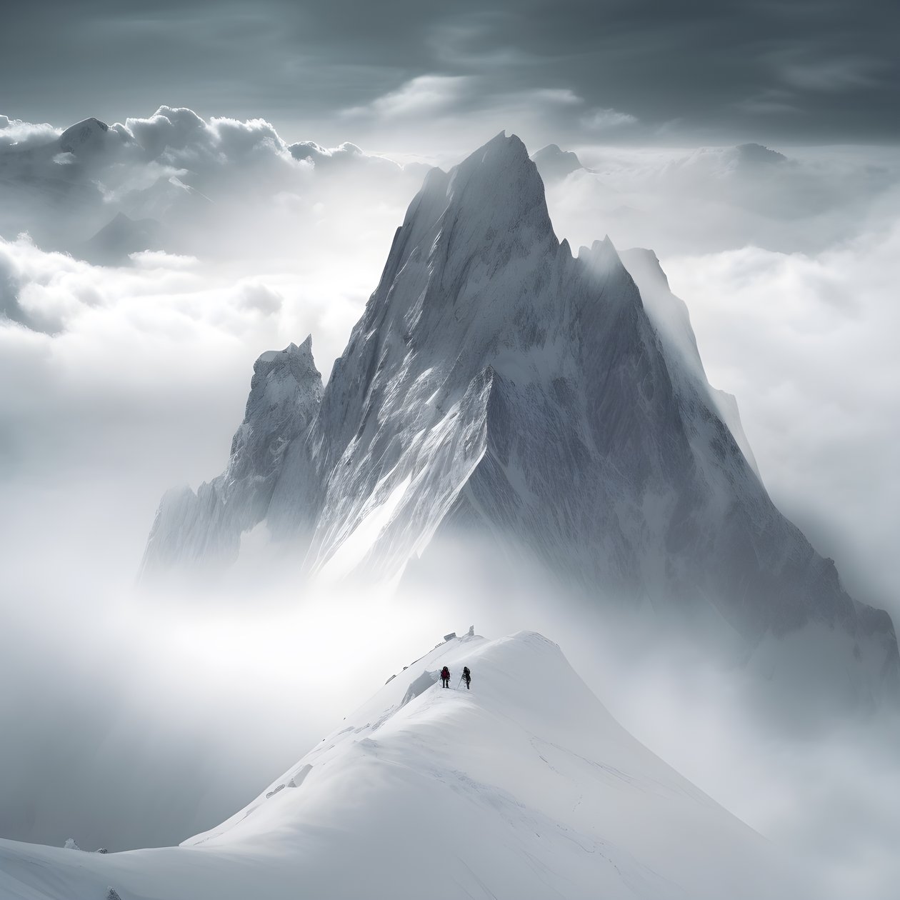 to personer på ski over et overskyet fjell 4 av Kurt Heppke