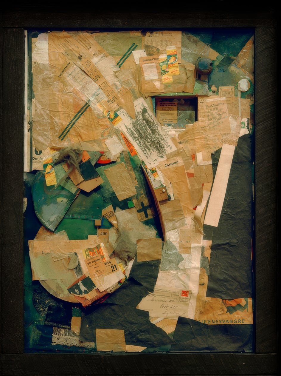 Bilde med romplanter / bilde med 2 små hunder av Kurt Schwitters