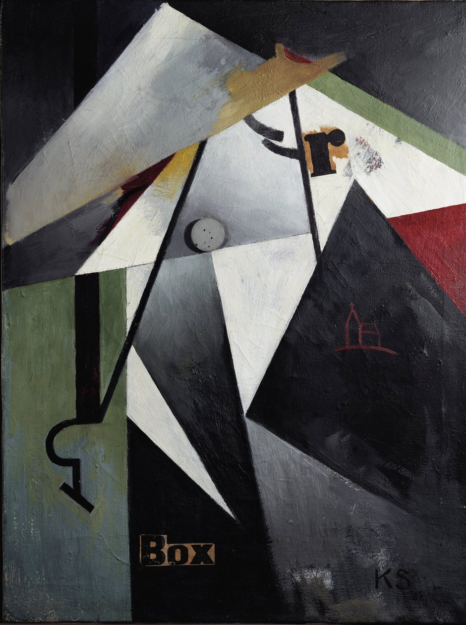 Box-R-Bild (Olje og collage på tre av Kurt Schwitters