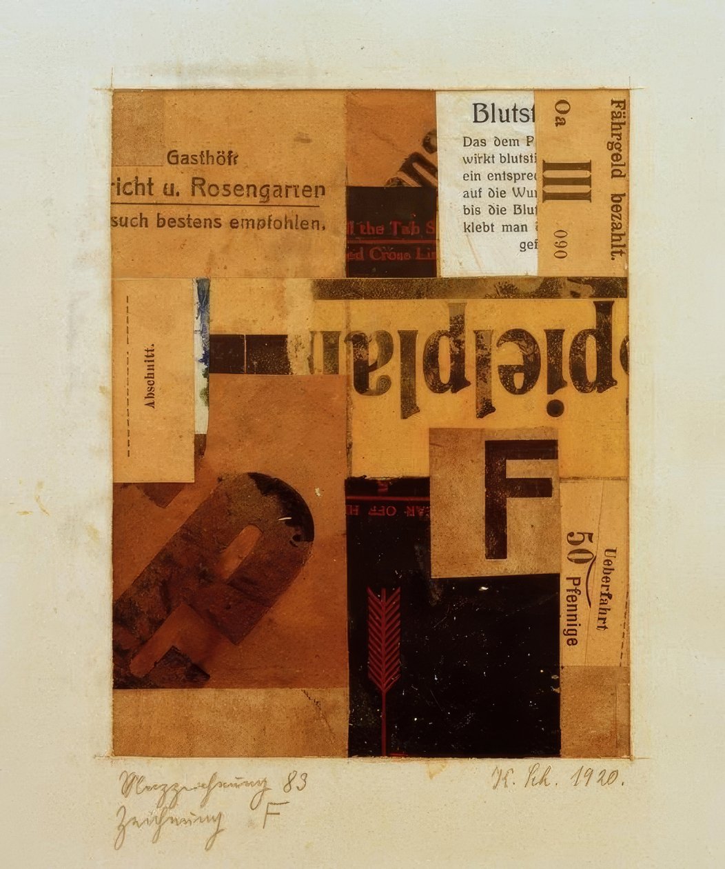 Merz tegning 83 tegning F av Kurt Schwitters