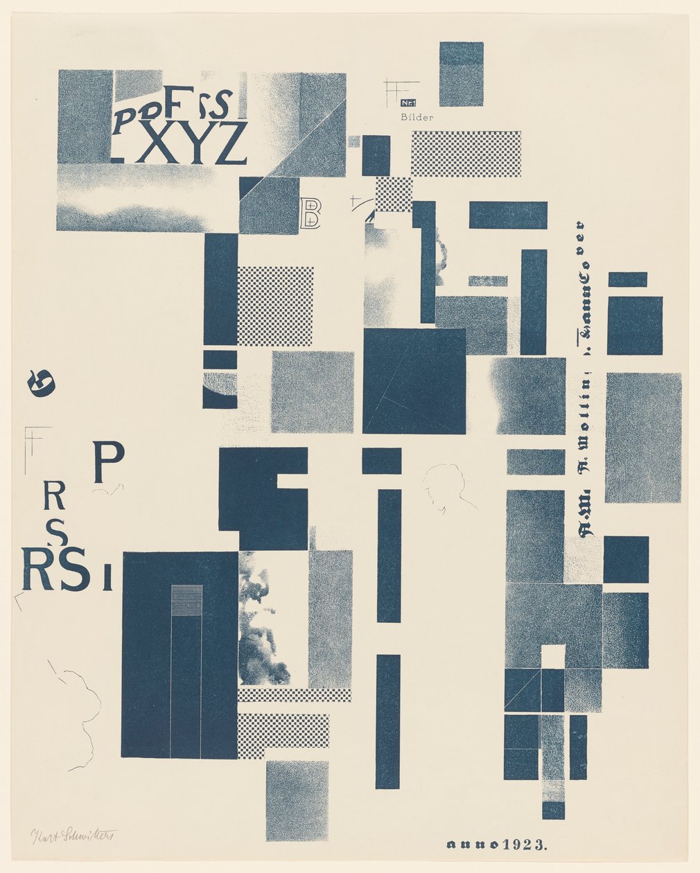 Uten tittel, nr. 3 av 6 fra porteføljen Merz 3. Kurt Schwitters 6 litografier. Merz mappe. Første portefølje av Merz forlag (Merz 3. Kurt Schwitters 6 lithos. Merz Portfolio. First Portfolio of the Merz Publisher) av Kurt Schwitters
