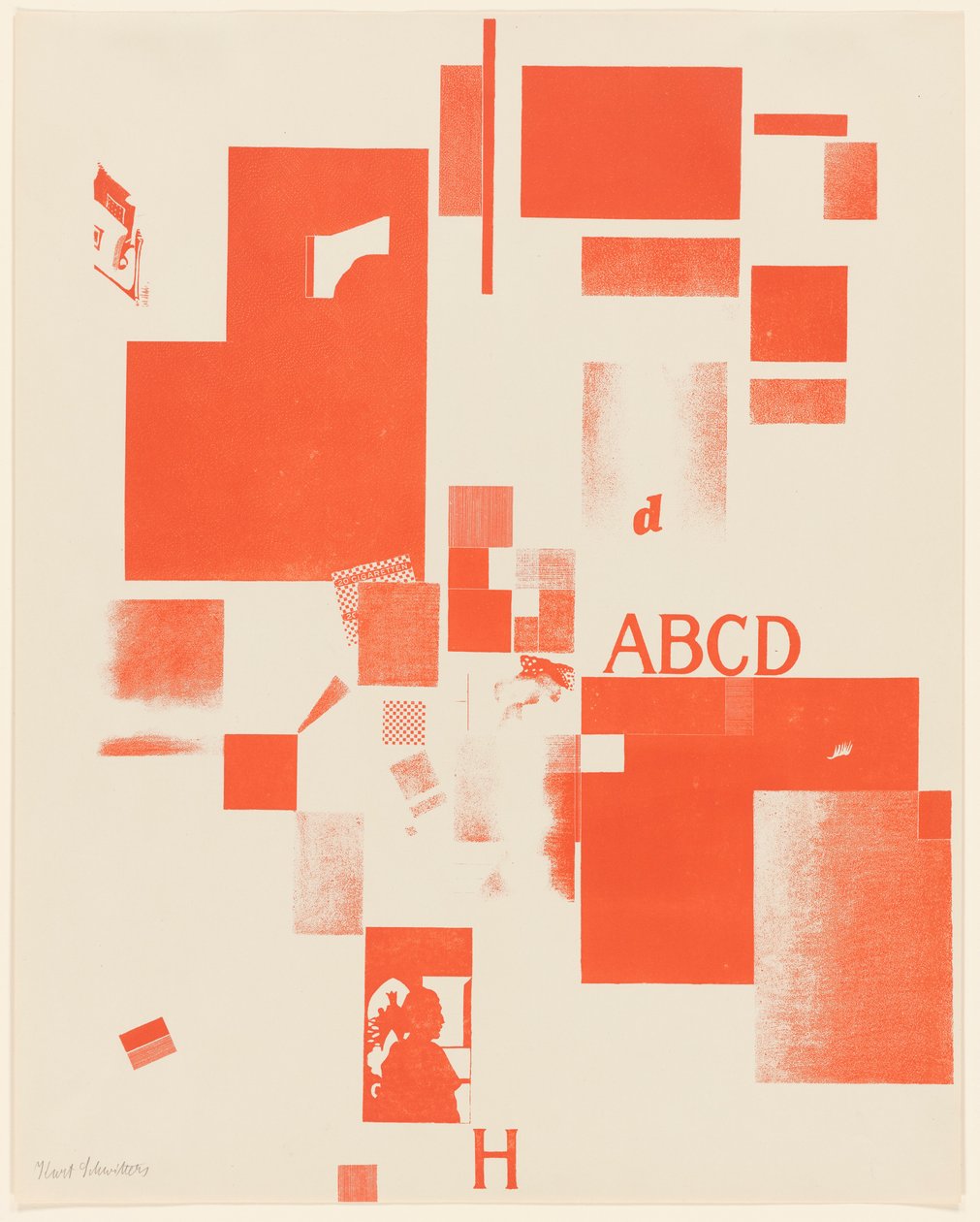 Uten tittel, nr. 4 av 6 fra porteføljen Merz 3. Kurt Schwitters 6 litografier. Merz mappe. Første portefølje av Merz forlag (Merz 3. Kurt Schwitters 6 lithos. Merz Portfolio. First Portfolio of the Merz Publisher) av Kurt Schwitters