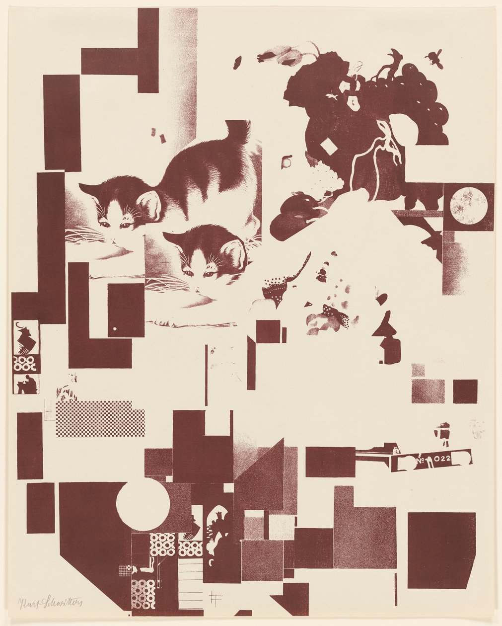 Uten tittel, nr. 5 av 6 fra porteføljen Merz 3. Kurt Schwitters 6 litografier. Merz mappe. Første portefølje av Merz forlag (Merz 3. Kurt Schwitters 6 lithos. Merz Portfolio. First Portfolio of the Merz Publisher) av Kurt Schwitters