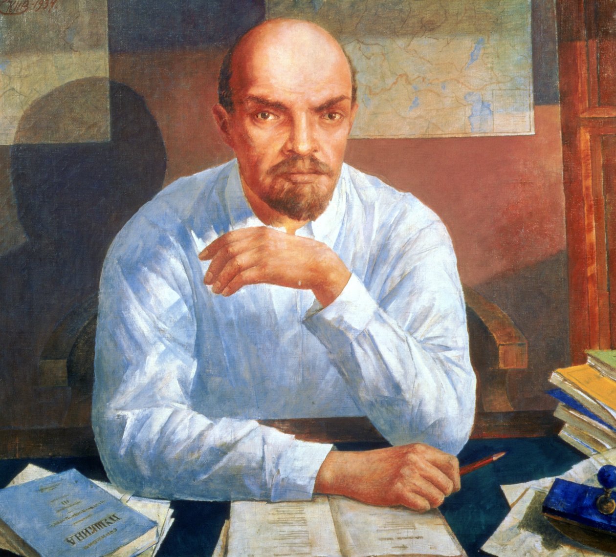 Portrett av Vladimir Iljitsj Lenin (1870-1924), 1934 av Kuzma Sergeevich Petrov Vodkin