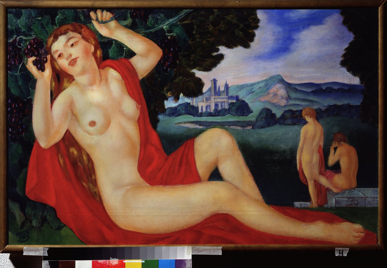 Bacchante. Maleri av Kuzma Sergeyevich Petrov Vodkin (Petrov-Vodkin) (Kouzma Petrov Vodkin) (Petrov-Vodkin) (1878-1939), olje på lerret av Kuzma Sergeevich Petrov Vodkin