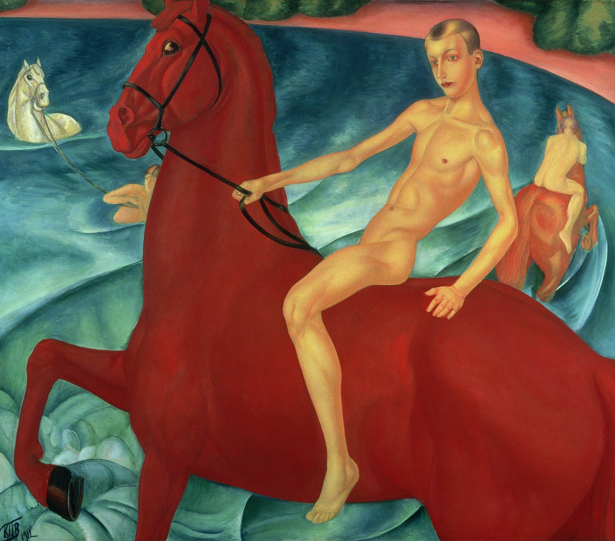 Bading av den røde hesten, 1912 av Kuzma Sergeevich Petrov Vodkin
