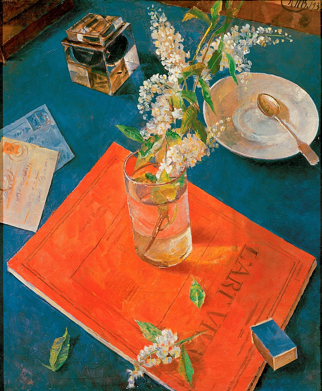 Gren av et fuglekirsebærtre i et glass, 1932. av Kuzma Sergeevich Petrov Vodkin