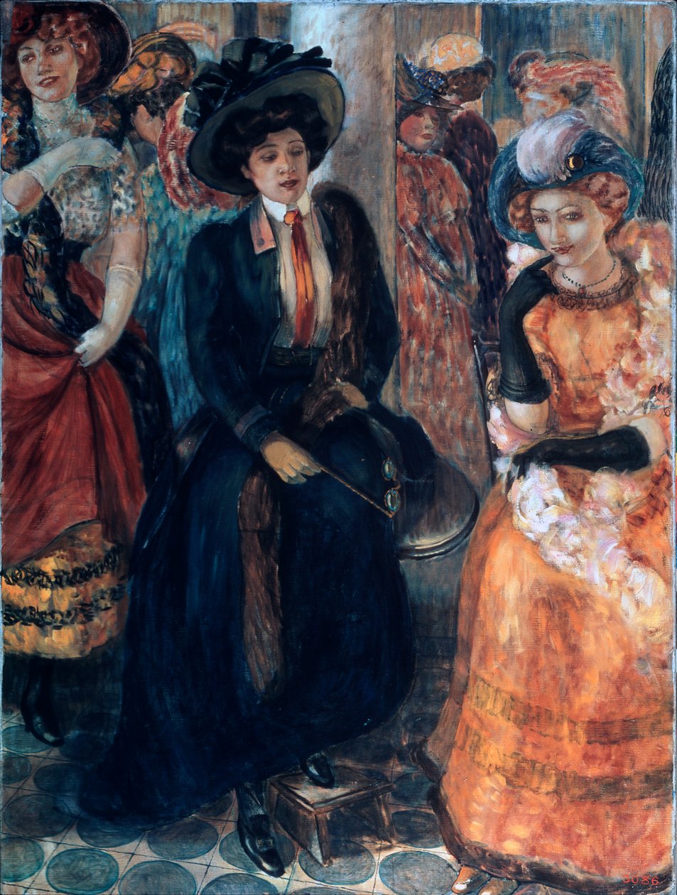 På en kaffebar. Maleri av Kuzma Sergeevich Petrov Vodkin (Petrov-Vodkin) (Kouzma Petrov Vodkin) (Petrov-Vodkin) (1878-1939), olje på lerret av Kuzma Sergeevich Petrov Vodkin