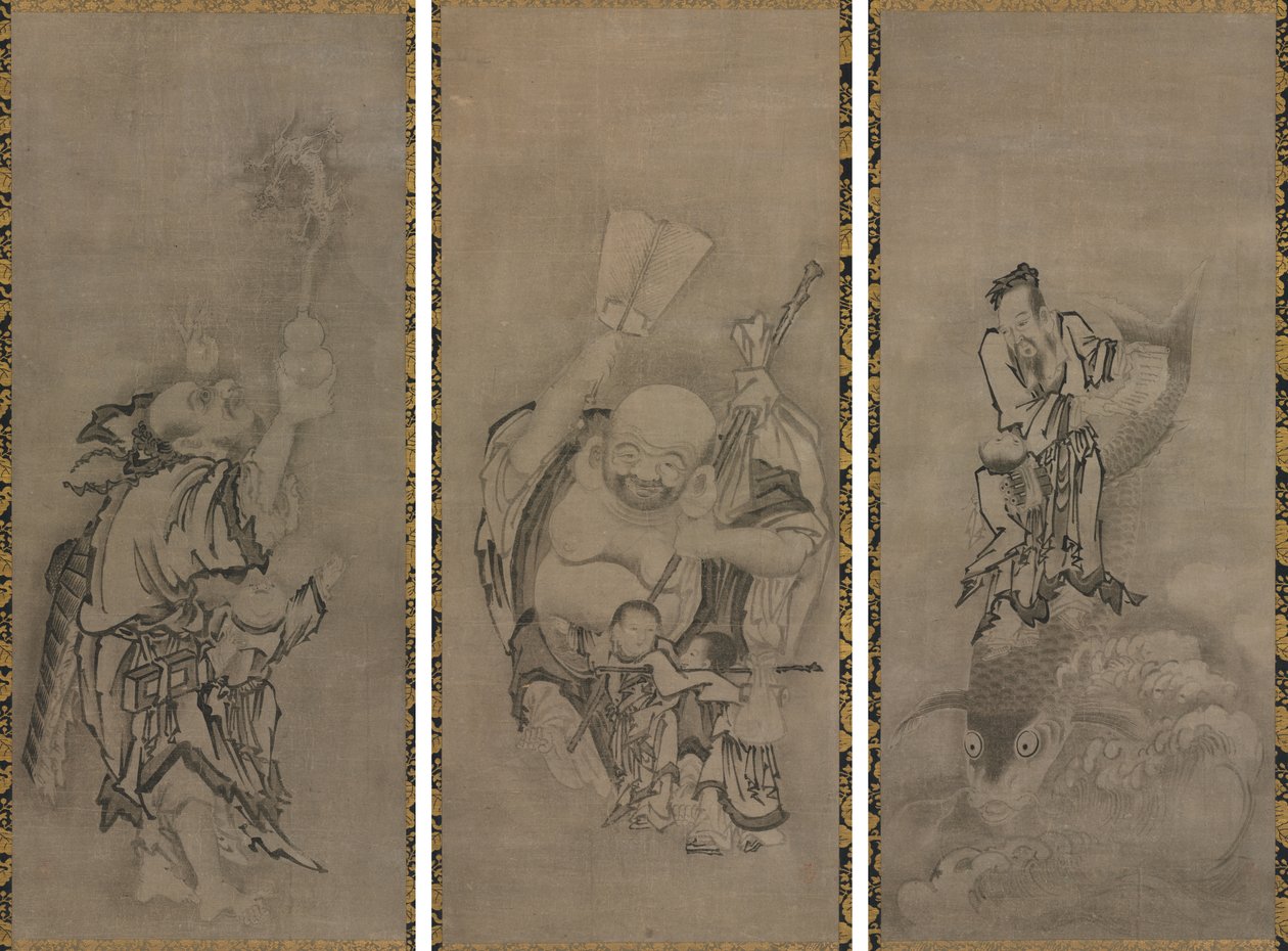 Hotei med Daoist Immortals av Kyūseki Tomonobu