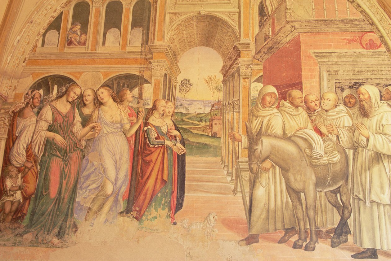 Florent sender løse kvinner til klosteret, fra Life of St. Benedict, 1497-98 av L. and Sodoma, G. Signorelli