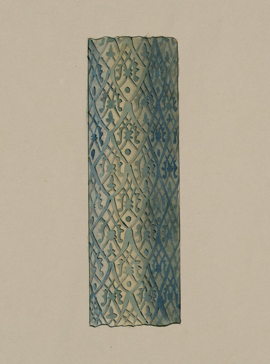 Antikviteter i Samarkand. Graven til Saint Kusam-ibn-Abbas (Shah-i Zindah) og tilstøtende mausoleer. Seksjon av kolonne på utsiden av fasaden til Kutuluk Turdi Bek Akas mausoleum av L. A. Shostak