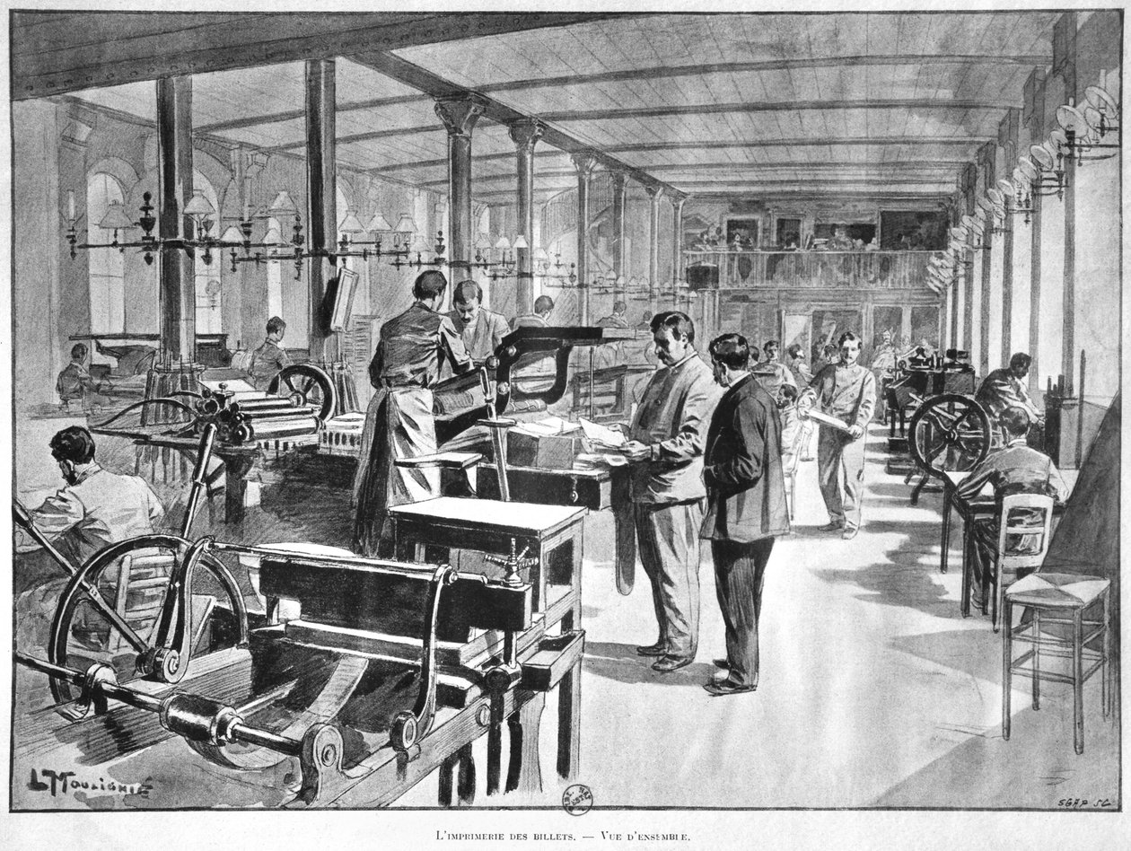 Trykking av sedlene ved Paris Bank of France, 1897 av L. Moulignie