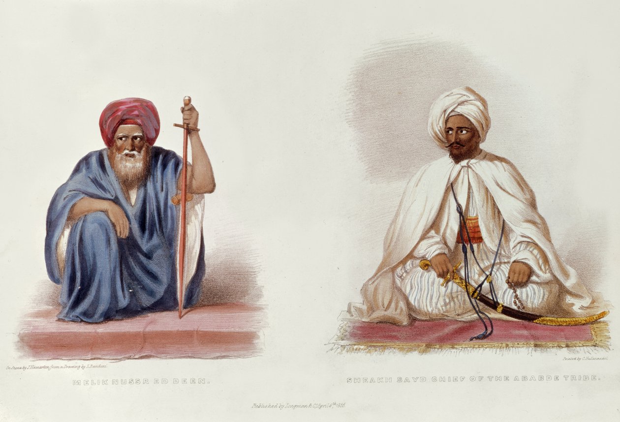 Melik Nussr Ed Deen og Sheakh Sayd, sjef for Ababde-stammen, illustrasjon fra Travels in Ethiopia av G.A. Hoskins av L. after Bandoni