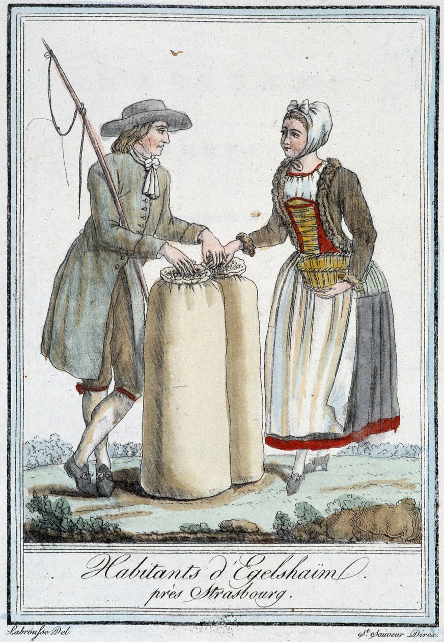Innbyggere i Egelshaïm, nær Strasbourg - i "" Encyclopedia of travels"" av J. Grasset St Sauveur, Deron, Paris av L.F. Labrousse