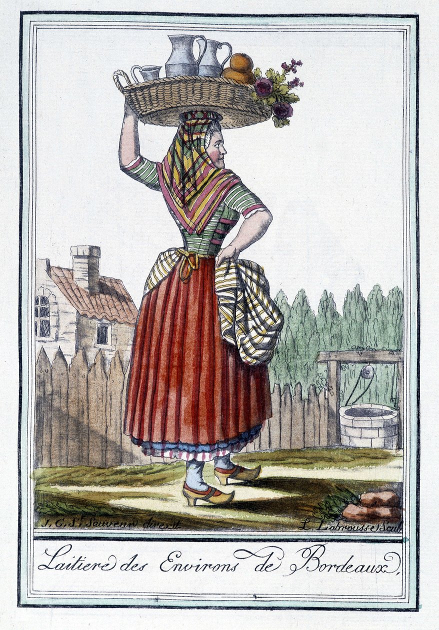 Milkmaid fra rundt Bordeaux - i "" Encyclopedia of Travels"" av J. Grasset St Sauveur, Deron, Paris av L.F. Labrousse