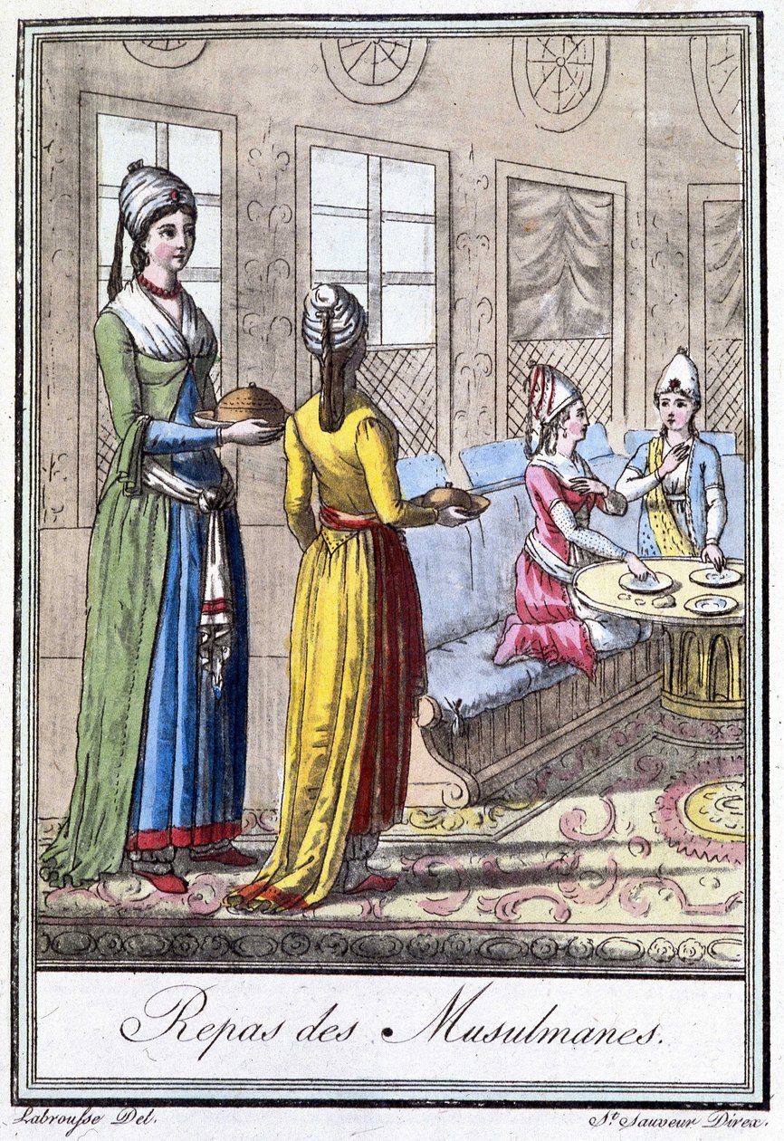 Muslim Meal - i "" Encyclopedia of Travel"" av J. Grasset St Sauveur, red. Deroy, Paris av L.F. Labrousse