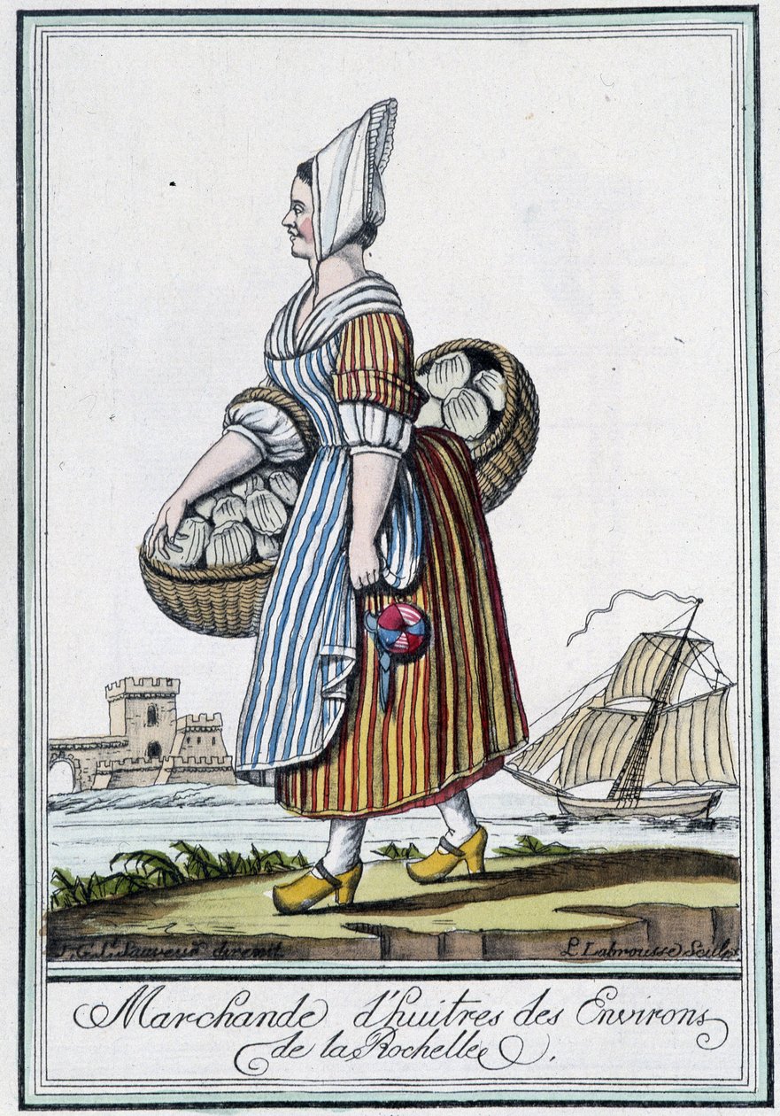 Østershandler rundt La Rochelle (Charente Maritime) - i "" Travel encyclopedia"" av J. Grasset St Sauveur, Deron, Paris av L.F. Labrousse