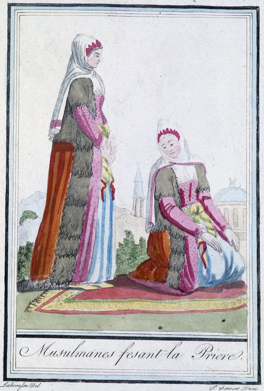 Muslimer ved bønn - i "" Encyclopédie des voyages"" av J. Grasset St Sauveur, red. Deroy, Paris av L.F. Labrousse